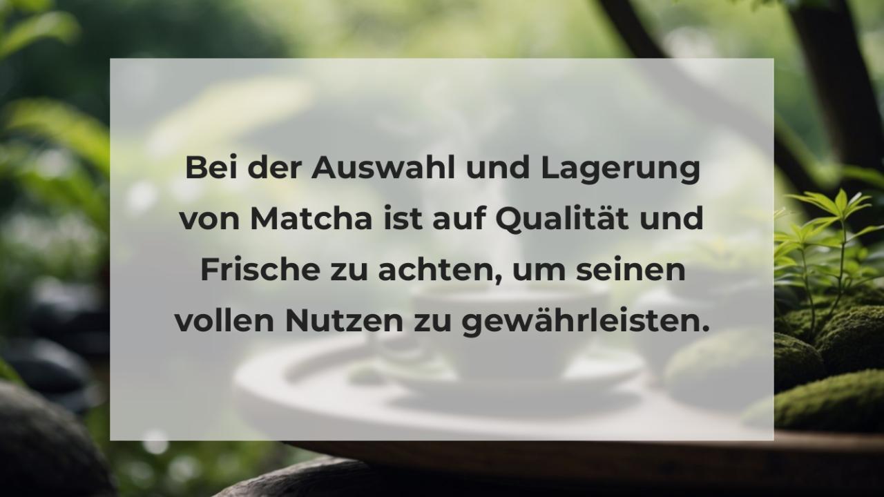 Bei der Auswahl und Lagerung von Matcha ist auf Qualität und Frische zu achten, um seinen vollen Nutzen zu gewährleisten.