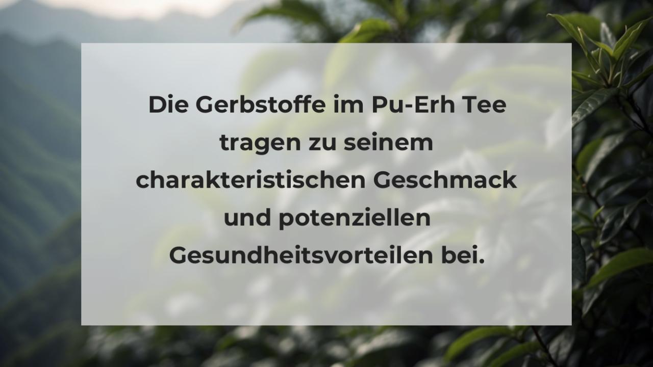 Die Gerbstoffe im Pu-Erh Tee tragen zu seinem charakteristischen Geschmack und potenziellen Gesundheitsvorteilen bei.