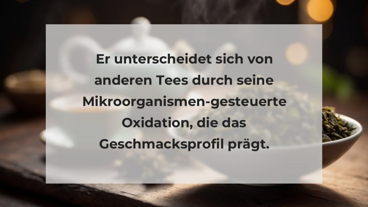 Er unterscheidet sich von anderen Tees durch seine Mikroorganismen-gesteuerte Oxidation, die das Geschmacksprofil prägt.