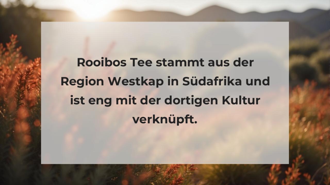 Rooibos Tee stammt aus der Region Westkap in Südafrika und ist eng mit der dortigen Kultur verknüpft.